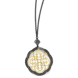 Black and 14k Gold Plated Sterling Silver Scalloped Necklace, 18-19 in